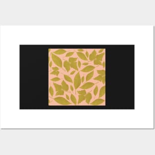Pink and Mustard Leaves Pattern Posters and Art